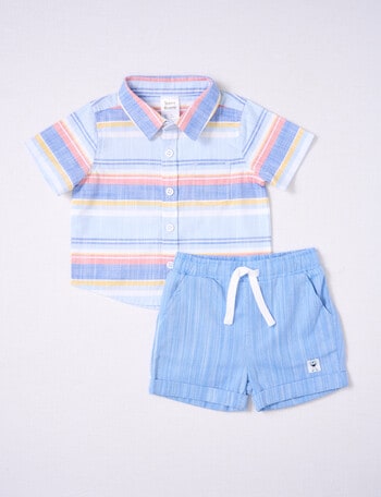 Teeny Weeny Stripe Woven Shirt & Shorts, 2-Piece Set, Blue product photo