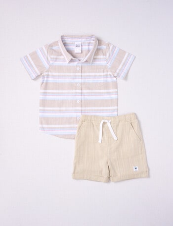 Teeny Weeny Stripe Woven Shirt & Shorts, 2-Piece Set, Neutral product photo