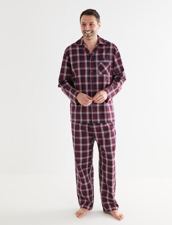 Chisel Check Woven Long PJ Set, Navy, Red & White product photo