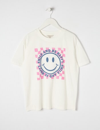 Switch Short Sleeve Oversize Checker Smiley Tee, White product photo