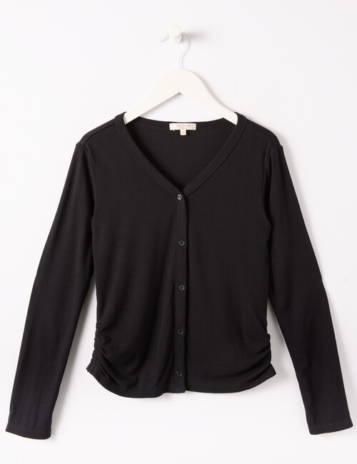 Switch Rib Side Gather Cardigan, Black product photo