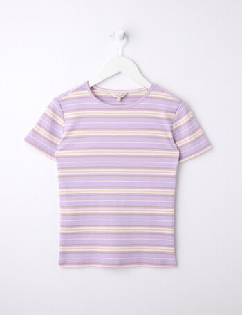 Switch Stripe Yarn Dye Rib Short Sleeve Tee, Lilac product photo