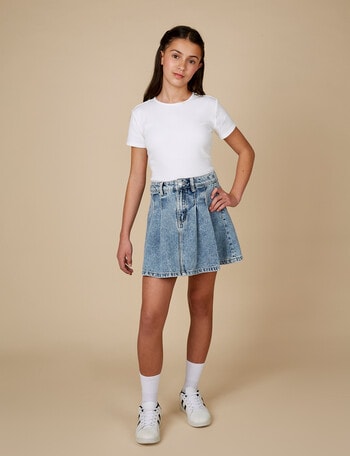 Switch Denim Pleated Skirt, Mid Blue product photo