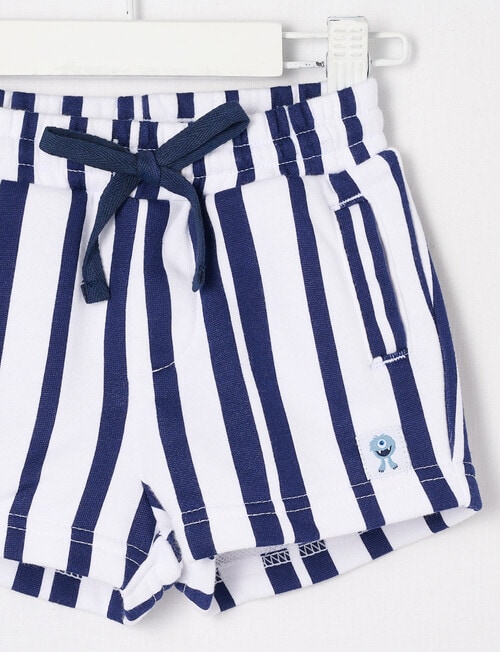 Teeny Weeny Play Time Striped Terry Shorts, Navy & White product photo View 02 L