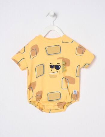 Teeny Weeny Play Time Dino Short-Sleeve Bubble Romper, Seafoam product photo