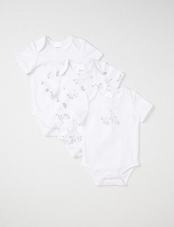 Teeny Weeny Stretch Cotton Short-Sleeve Bodysuit, 3-Piece, White product photo