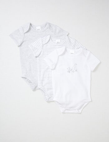 Teeny Weeny Stretch Cotton Short-Sleeve Bodysuit, 3-Piece, Grey Marle & White product photo