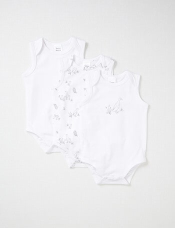 Teeny Weeny Stretch Cotton Sleeveless Bodysuit, 3-Piece, White product photo