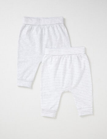 Teeny Weeny Cotton Stretch Pant, 2-Piece, Grey Marle & White product photo