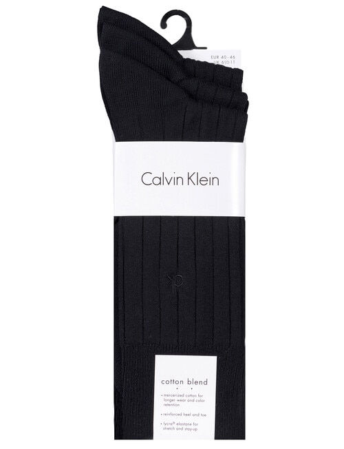 Calvin Klein Cotton-Blend Rib Crew Sock, 3-Pack, Black product photo View 02 L