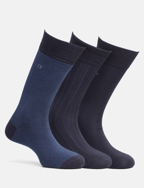 Calvin Klein Birdseye Patterning Crew Sock, 3-Pack, Navy product photo