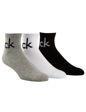 Calvin Klein Logo Quarter Crew Socks, 3-Pack, Black & White product photo