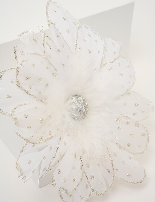 Christmas Shop Feather Flower Clip, Large, White product photo View 02 L