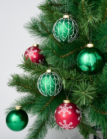 Christmas Shop Glass Bauble, 6-Piece Set, Ruby & Forest product photo