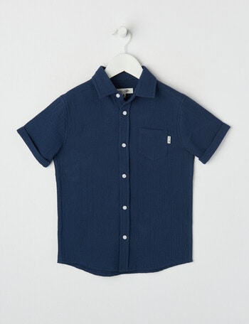 Mac & Ellie Cheese Cloth Short Sleeve Shirt, Navy product photo