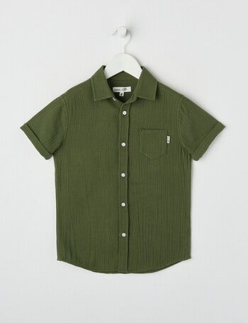 Mac & Ellie Cheese Cloth Short Sleeve Shirt, Olive product photo