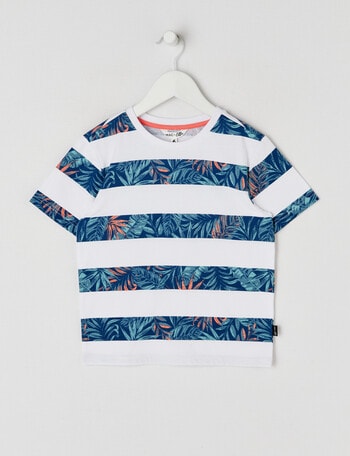 Mac & Ellie Stripe Palm Short Sleeve Tee, White & Blue product photo