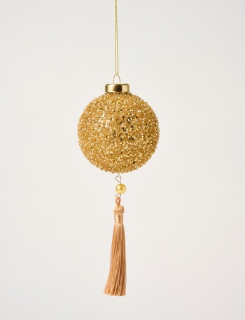 Christmas Shop Glass Jewelled Tassel Bauble, Gold product photo