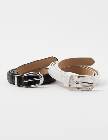 Boston + Bailey Mock Croc Skinny Belts, 2-Pack, Black & White product photo
