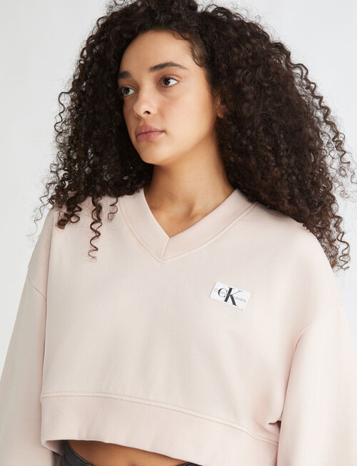 Calvin Klein Woven Label V-Neck Sweat, Sepia Rose product photo View 04 L