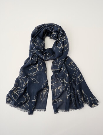 Boston + Bailey Floral Viscose Lightweight Scarf, Navy & Natural product photo