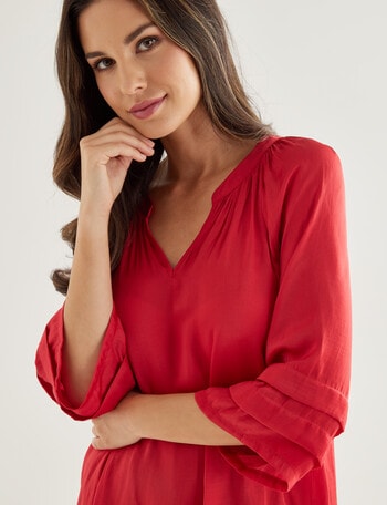 Whistle V-Neck Pop Over Top, Cherry product photo