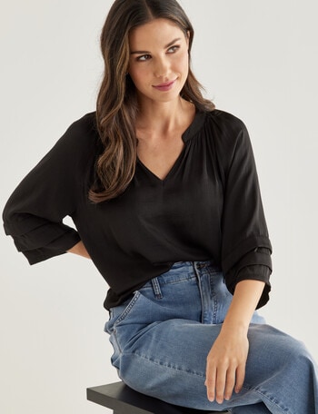 Whistle V-Neck Pop Over Top, Black product photo