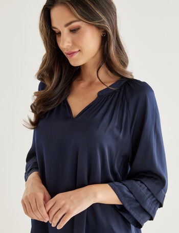 Whistle V-Neck Pop Over Top, Navy product photo