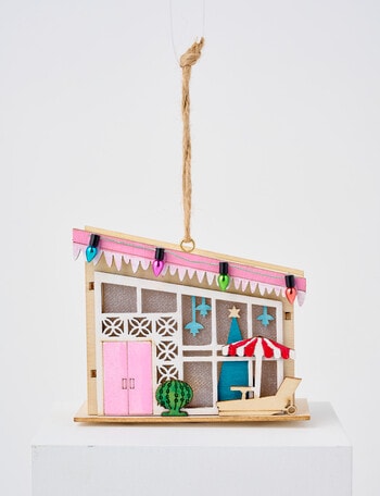 Christmas Shop Merry Morsels Wooden Retro LED House, Pink product photo