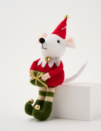 Christmas Shop Mistletoe Meadow Felt Elf Mouse, White product photo