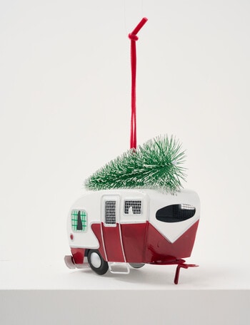 Christmas Shop Mistletoe Meadow Metal Caravan, Red & White product photo