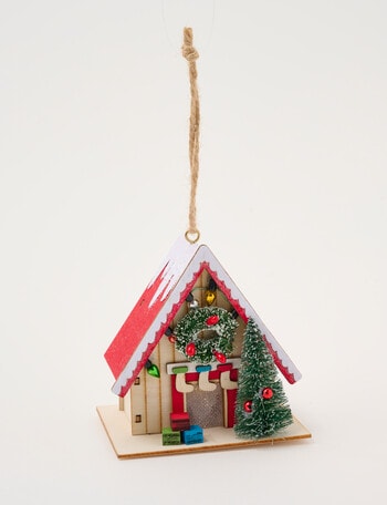 Christmas Shop Mistletoe Meadow Wooden LED Alpine Lodge, Red, White & Natural product photo