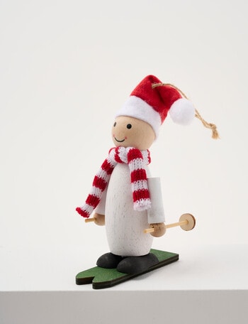 Christmas Shop Mistletoe Meadow Wooden Skiing Figure, White product photo