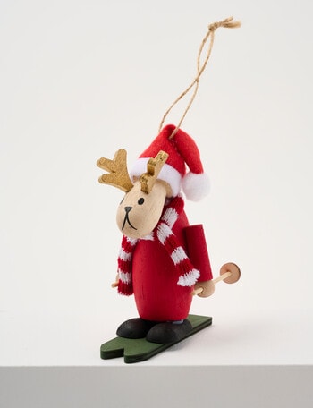 Christmas Shop Mistletoe Meadow Wooden Skiing Deer, Red product photo