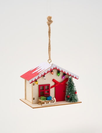 Christmas Shop Mistletoe Meadow Wooden LED Bungalow, Red, White & Natural product photo