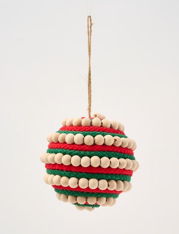 Christmas Shop Mistletoe Meadow Beaded Wooden Bauble, Red, Green & Natural product photo