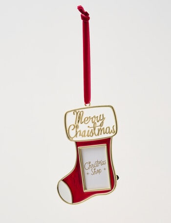 Christmas Shop Mistletoe Meadow Metal Stocking Picture Frame, Red & Gold product photo