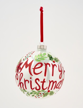 Christmas Shop Mistletoe Meadow Merry Christmas Glass Bauble, product photo