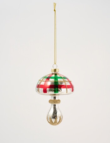 Christmas Shop Mistletoe Meadow Plaid Glass Mushroom, Silver product photo