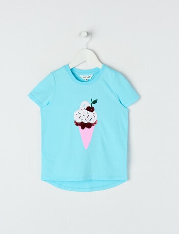 Mac & Ellie Flip Sequin Ice Cream Short Sleeve Tee, Ocean Blue product photo