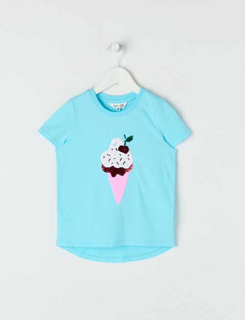 Mac & Ellie Flip Sequin Ice Cream Short Sleeve Tee, Ocean Blue product photo