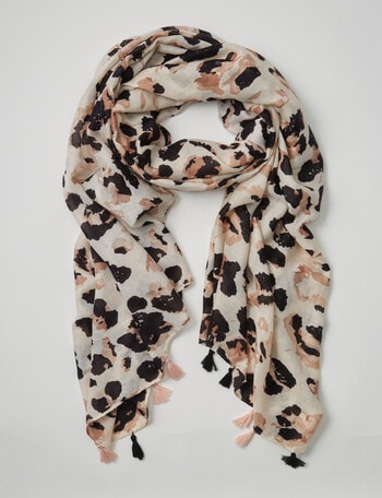 Boston + Bailey Glitter Animal Lightweight Scarf, Beige product photo