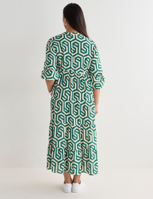 Whistle Geo Tiered V-Neck Dress, Green product photo View 02 L