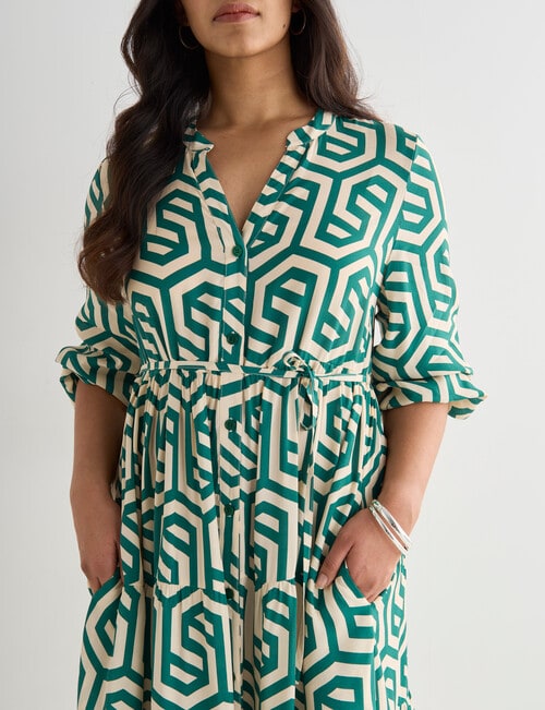 Whistle Geo Tiered V-Neck Dress, Green product photo View 04 L