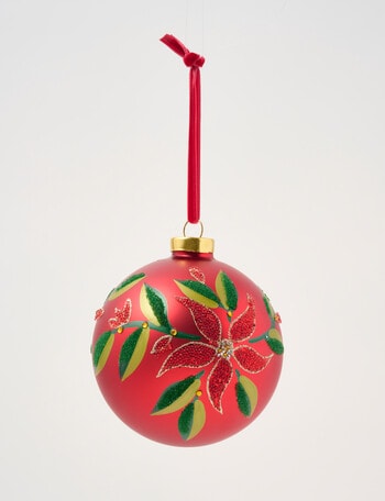 Christmas Shop Mistletoe Meadow Jewelled Poinsettia Glass Bauble, Red product photo