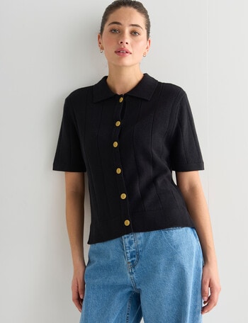 Mineral Nina Knitwear Short Sleeve Shirt, Black product photo