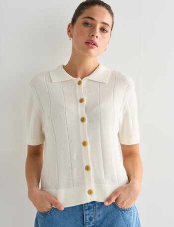 Mineral Nina Knitwear Short Sleeve Shirt, Ivory product photo