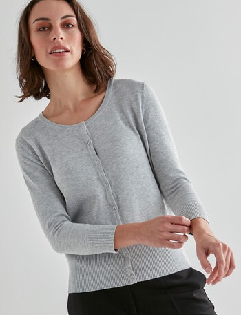 Oliver Black 3/4 Sleeve Crew Neck Cardigan, Silver Marle product photo