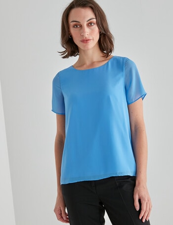 Oliver Black Short Sleeve Double Layer Top, Mid Blue product photo