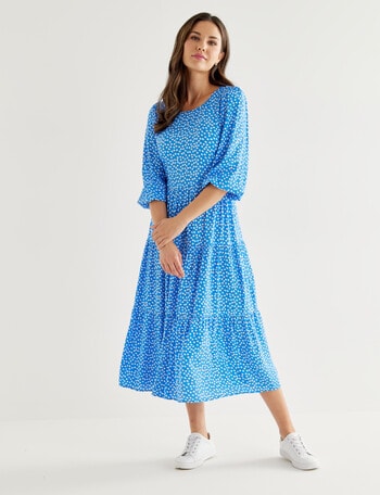 Whistle 3/4 Sleeve Tiered Ditsy Dress, Blue product photo
